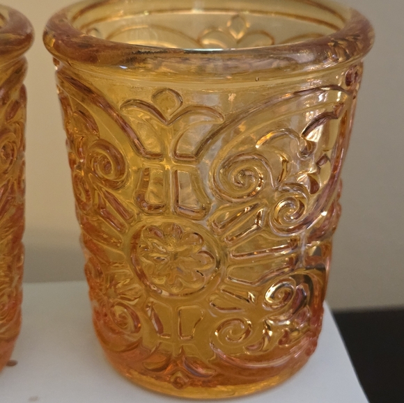 Retired Partylite Rustic Villa Amber Glass Votive Set of 2 Candle Holders VTG - Picture 3 of 5